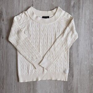 Lauren Ralph Lauren Cream Cable Knit Boatneck Sweater Cotton Blend Women Large